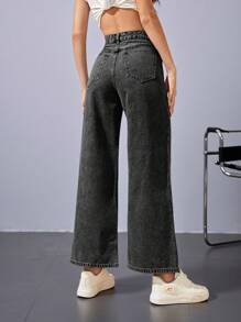 Jeanoix High Waist Wide Leg Jeans - Black - View 2