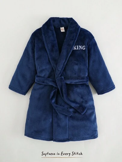 Cozy Pixies Termofodrad badrock med huva och bokstavstryck för pojkar, lämplig för hemmet, badrummet, stranden och andra tillfällen, höst/vinter