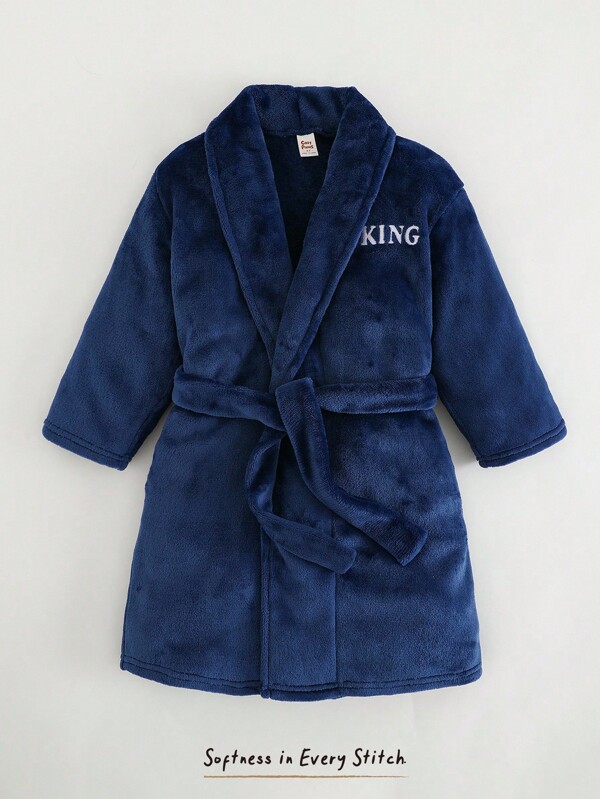 Cozy Pixies Young Boy Letter Print Thermal Lined Hooded Long Sleeve Robe With Tie Boys Robe Toddler Robe Kids Bathrobe Boys Nightwear King Robe