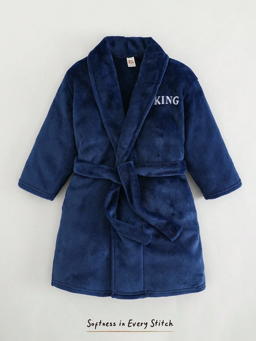 Cozy Pixies Accappatoio con cappuccio, maniche lunghe e cintura, con stampa di lettere e fodera in pile, adatto per casa, bagno, spiaggia e altre occasioni, autunno/inverno, per ragazzi
