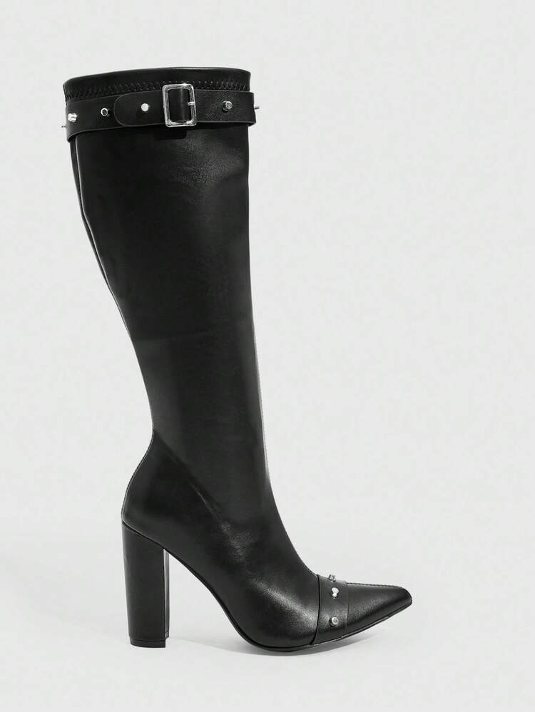 CUCCOO SZL Botas altas de tacón alto y sexy para mujer, botas de tobillo con tacón grueso de unicolor con cremallera lateral, botas elegantes para fiesta