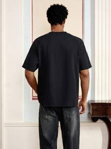 Manfinity VCAY 男士休闲撞色短袖T恤 - 黑色 - 查看 2