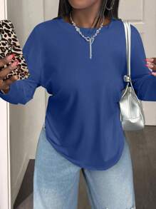 SHEIN BamGlam Einfarbiges, lässiges, bequemes und vielseitiges Langarm-T-Shirt für Frauen