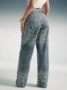 Denimoi Jeans rectos de mezclilla con estampado de paisley en todo el tejido con lavado vintage