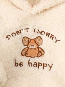 SHEIN 2 件女婴可爱熊图案刺绣蓬松连帽衫上衣和裤子套装，秋冬休闲装 - 彩色 - 查看 6