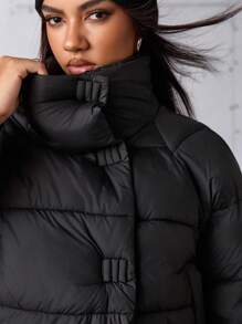 SHEIN Sports 女士运动冬季外套秋冬、毕业、返校服装、返校羽绒夹克保暖夹克夹棉夹克绗缝大衣黑色羽绒夹克 - 黑色 - 查看 6