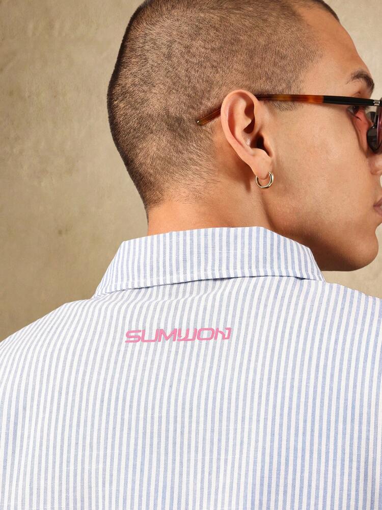 Graffiti Art Graphic Print Stripe Crop Button Down Long Sleeve Men Shirt