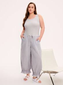 LUVLETTE Plus Women Gray Tank Casual Tops & Cotton Plaid Patterned Lounge Pants Cute Pajama Sets Pants With Pockets Lingerie As Outerwear Cozy At Home Checks And Balances Also Suitable For Teen Girl & Young & Kid