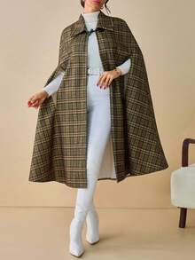 EURMUSE Women's Multicolor Plaid Cut Out Button Front Elegant Coat - Multicolor - View 5