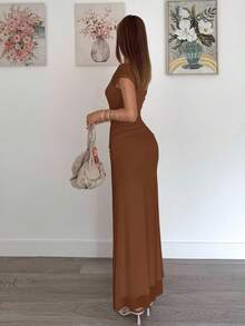 Siren Gaze Váy lưới bó eo gợi cảm mùa hè mới dành cho nữ - màu nâu - Xem 2