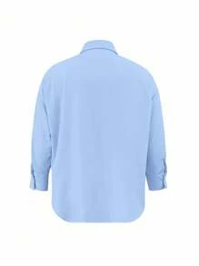 INAWLY Plus Size Casual Versatile Solid Color Shirt Fall Cloth For Women - Baby Blue - View 2