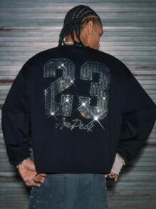 AXEPEAK 男士针织休闲宽松长袖 T 恤，时尚日常穿着，2000 年代风格 - 黑色 - 查看 6