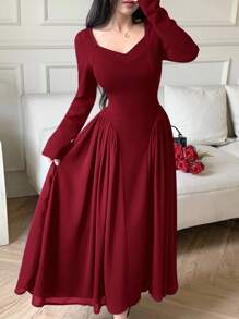 Feyla Women's Elegant Ruched Waist A-Line Dress,Fall Dresses For Women - Burgundy - View 3