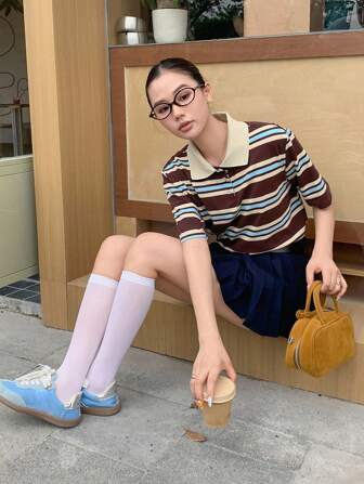 DAZY Women Stripe Casual Korean Style Short Sleeve T-Shirt, For Back To School