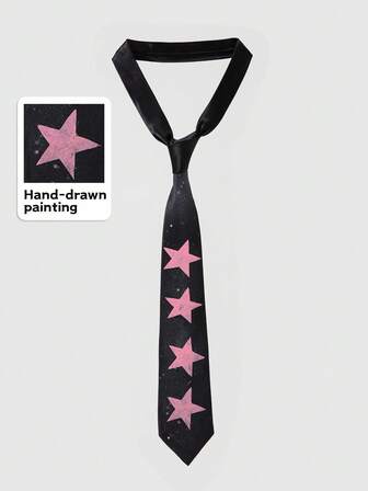 Grunge Punk 1 pieza Corbata de mujer con estampado de estrella dibujado a mano, estilo Y2K, apta para uso diario