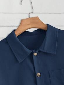 Claim Dot 2pcs Casual Solid Color Shirt & Shorts Set For Men, Summer - Navy Blue - View 7