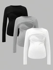 Modmama 孕妇圆领长袖哺乳上衣 - 黑色 - 查看 2