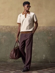 AKNOTIC 男士针织休闲宽松短袖上衣，时尚日常穿着 - 彩色 - 查看 2