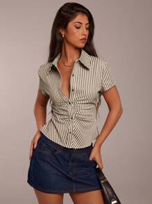 SHEIN Forever 21 海滩度假 夏季文艺复兴博览会 乡村音乐会 Y2k 上衣 毕业典礼 外出露背上衣 音乐节 机场 复活节 波西米亚风女式上衣 - 綠色 - 查看 4