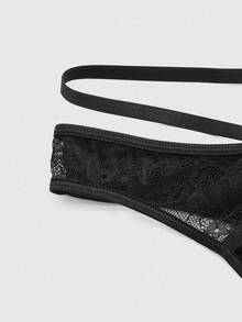 ROMWE Bộ quần lót ren viền ren phong cách Gothic tối màu - màu đen - Xem 3