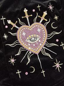 ROMWE Top court style camisole à col carré noir avec laçage, décoré de broderie en forme de cœur, de strass et de cristaux en forme de larme et d'étoile, dans un style gothique de palais