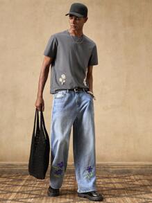 AKNOTIC Men's Woven Casual Loose Fit Solid Color Elastic Waist Straight Leg Pants