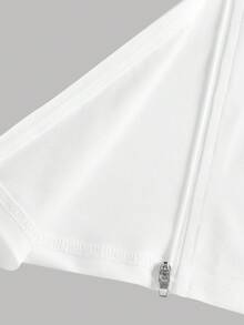 SHEIN Girlism Teen Girls Casual Elastic Half-Zip V-Neck Snug Fit Long Sleeve Tee, Basic Essential Autumn Winter Outerwear Fall - White - View 6