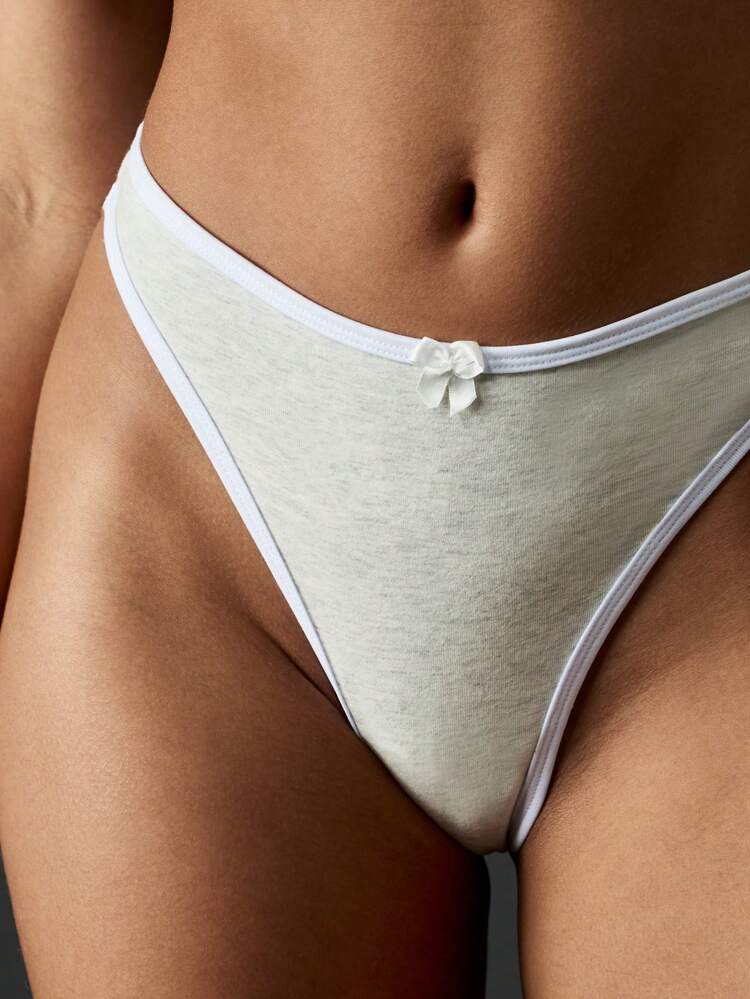 MISSGUIDED High Cut Cotton Blend Thong Underwear With Bow Detail Elastic Band Comfort Fit Seamless Brief
