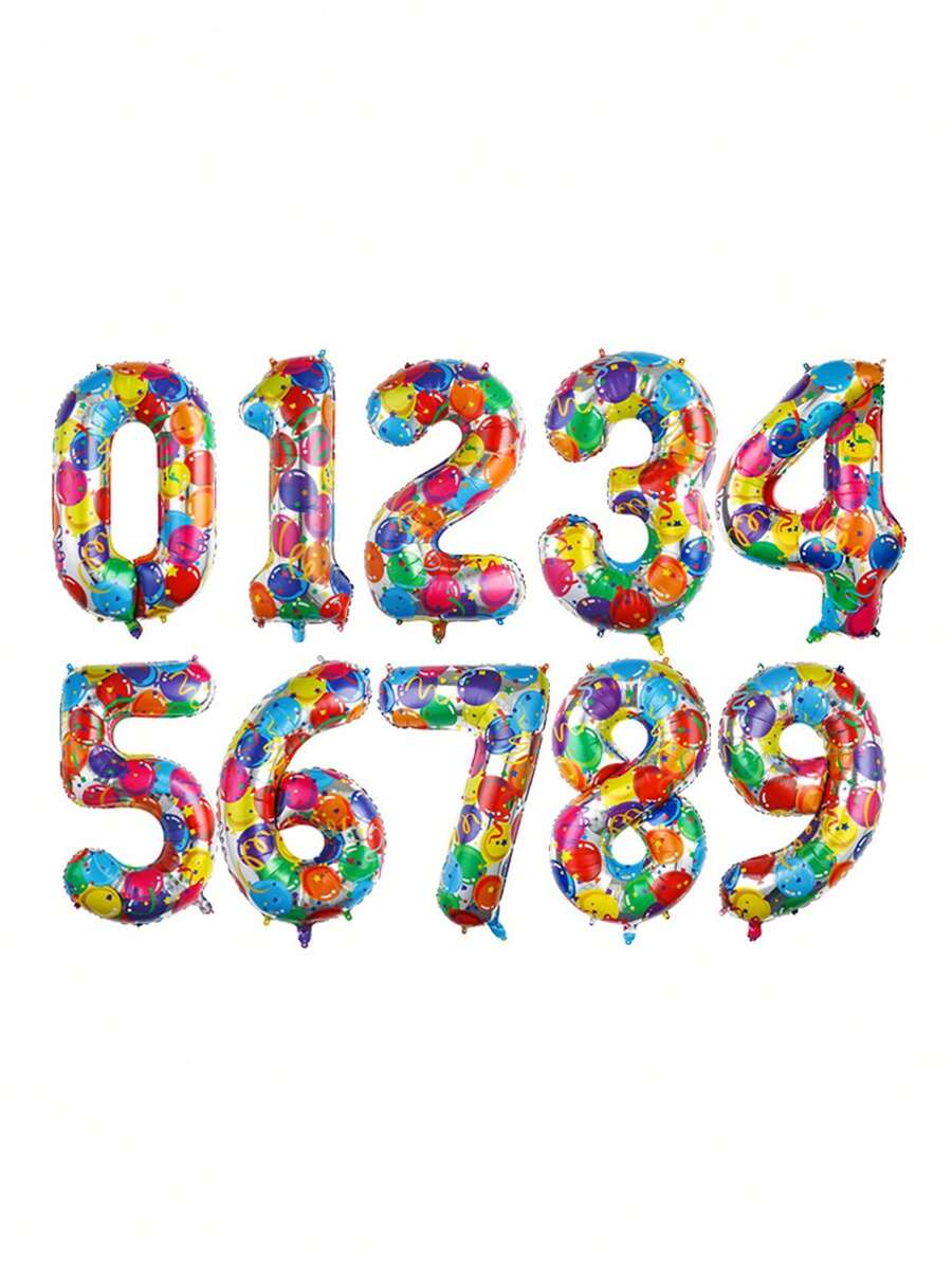 1pc Number Shape Aluminum Decorative Balloon, Creative For Party Decoration - Multicolor - View 1