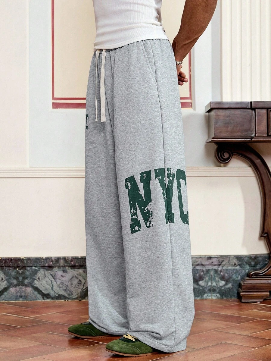 SWAVVY 男士休闲字母印花抽绳腰运动裤 - 灰色 - 查看 1