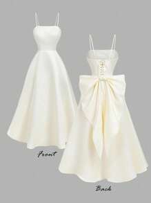 SHEIN MOD 杏色缎面蝴蝶结后背中长连衣裙 - 杏色 - 查看 1