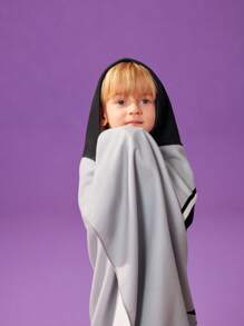 BATMAN X SHEIN 2-6岁可爱卡通英雄灰色连帽浴巾，超强吸水超细纤维，温暖不起毛，适合沐浴、游泳、海滩、浴室 - 灰色 - 查看 9