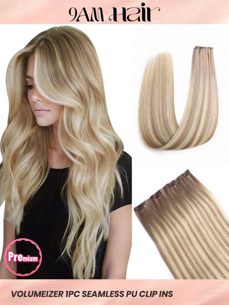 Seamless Clip Ins Volumizer 55g 1pc TP18/613# 100% HQ Cuticle Aligne Remy Human Hair Seamless PU Clip Ins Extensions Hair Extensions Halloween Costumes - S18/613 - View 1