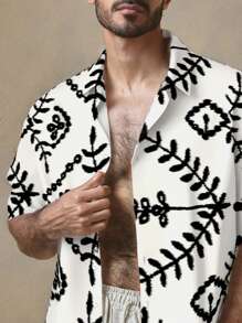 Manfinity VCAY Casual tryckt lös axel kortärmad skjorta för män - Vitt - Visa 1