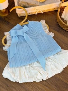 SHEIN Kleine Mädchen Einfarbiger Rundhals Rüschen Saum Pullunder Herbst Winter Kleidung