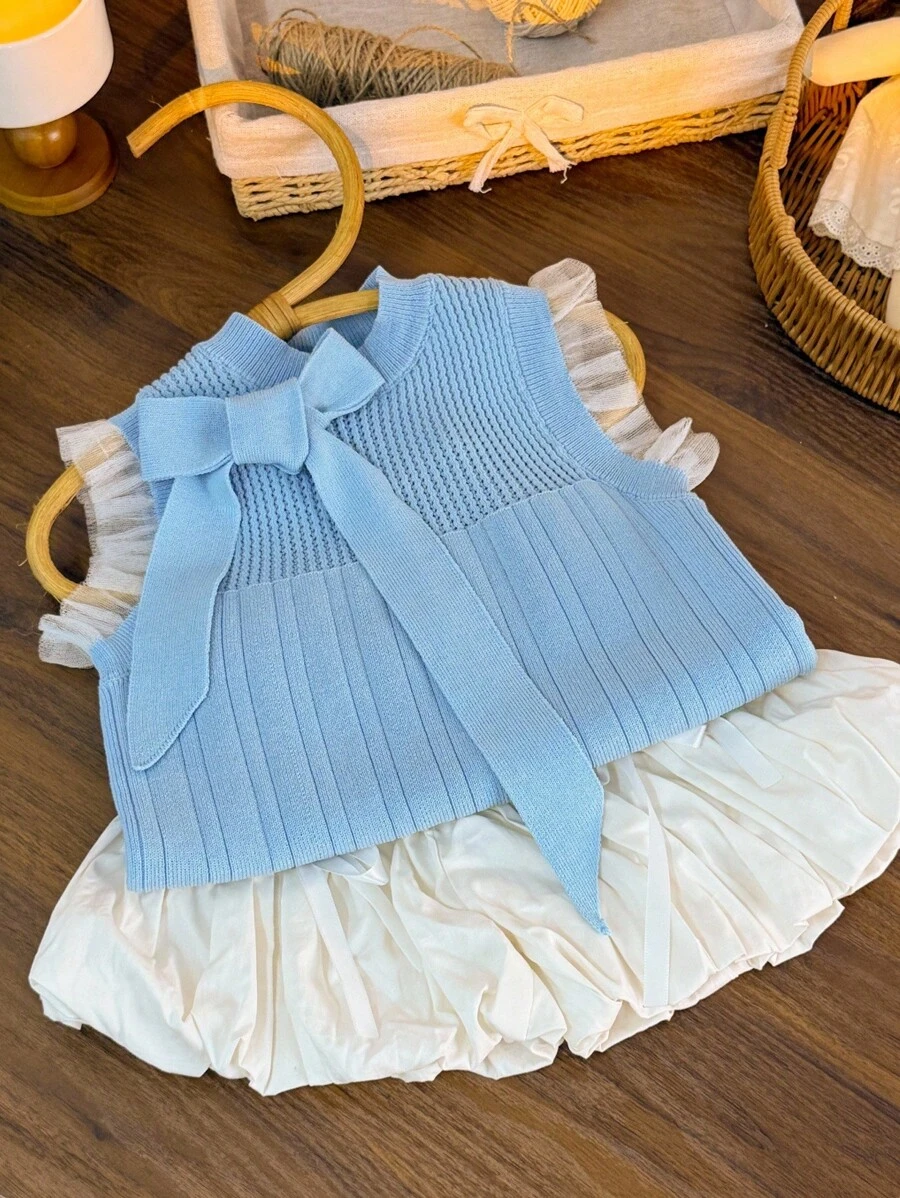 SHEIN Kleine Mädchen Einfarbiger Rundhals Rüschen Saum Pullunder Herbst Winter Kleidung