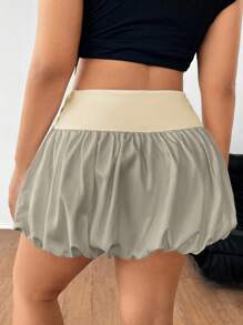 SHEIN EZwear 大码迷人优雅甜美优雅时尚喇叭裙 - 杏色 - 查看 5
