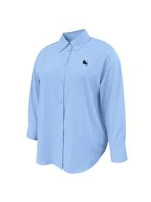 INAWLY Plus Size Casual Versatile Solid Color Shirt Fall Cloth For Women - Baby Blue - View 4