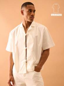 Musero 系带宽松短袖衬衫秋季时尚街头风格度假 - 白色 - 查看 1