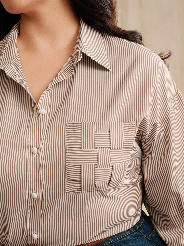 Women's New Long Sleeve Striped Street Style Blouse, Elegant And Sophisticated Top For Autumn, Fall, Winter, Going Out, Elegant, Formal, Party, Chic, New Year, Christmas, Work, Graduation
