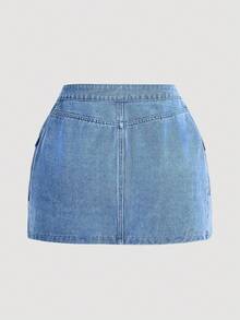 SHEIN MOD Plus Size Women's Casual Non-Stretch Denim Mini Skirt, Summer - Blue - View 2