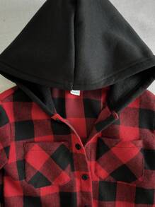 SHEIN Playful Pals 男童格纹连帽外套，春秋款 - 紅色 - 查看 7