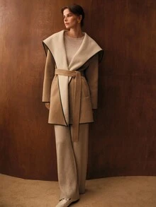 MOTF PREMIUM WOOL CONTRAST TRIM OVERCOAT - Khaki - View 5