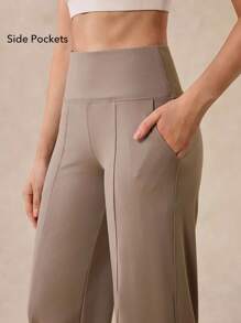 OutZeal 女士运动裤 日常休闲居家服 柔软针织面料 吸汗速干 高腰直筒裤型 带口袋 - 卡其色 - 查看 4