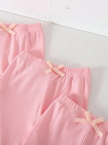 Pantalones casuales y versátiles de unicolor para bebé niña con decoración de moño - Rosa Pálido - Ver 4