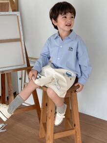 Hapijoa 秋季幼儿男童宽松休闲卡通刺绣衬衫 - 藍色 - 查看 2