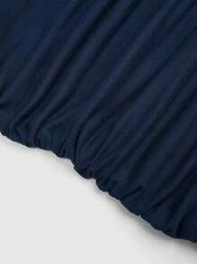 Sweetra 大码女式优雅不对称领纯色迷你连衣裙，适合通勤 - 藏蓝色 - 查看 5