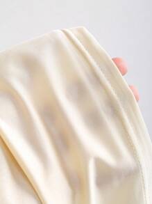 Sweetra 复古风荷叶边领无袖短款上衣，时尚褶皱腰设计，夏季女装时尚 - 杏色 - 查看 3