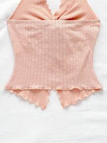 Soleia 时尚性感系带扭褶下摆开衩露背短款上衣