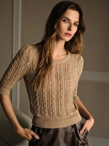 MOTF PREMIUM RHINESTONE SLIM FIT KNIT TOP KNIT PULLOVER FALL WINTER - Khaki - View 4